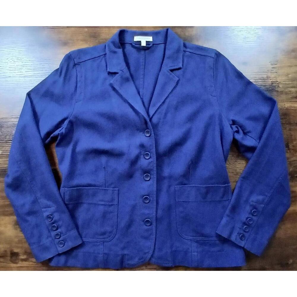 Eileen Fisher Women's Knit Woven Cotton Blazer Jacket Navy‎ Blue Petite Medium
